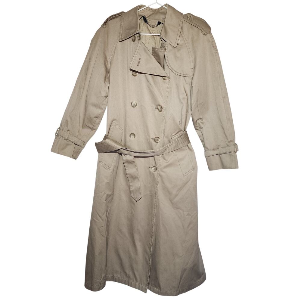 London Fog Trench Coat Womens 6 Regular Beige Belted Double Breasted Khaki